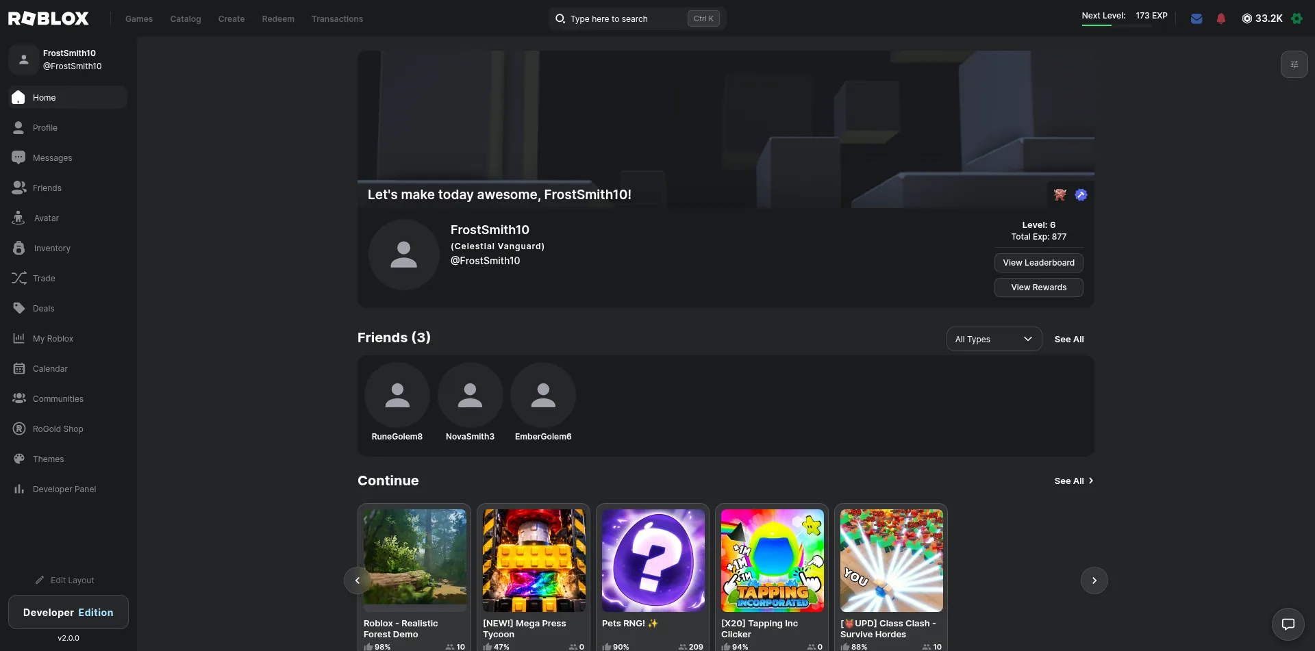 The same home page with RoGold installed