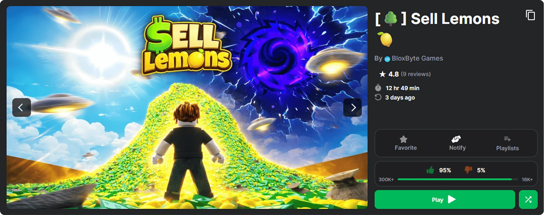 Sell Lemons Roblox game artwork with a large lemon pile